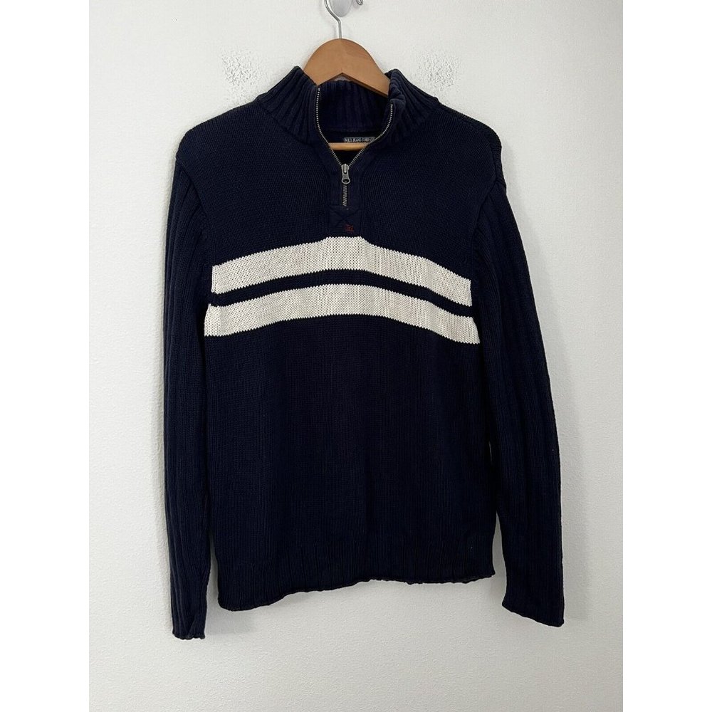 Polo Ralph Lauren Striped Knit Sweater Mens Size L Navy Blue White Classic USA
